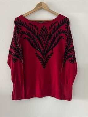 Bob Mackie Vtg Wearable Art Red Sweater Renaissance Sequin Top Novelty Womens L